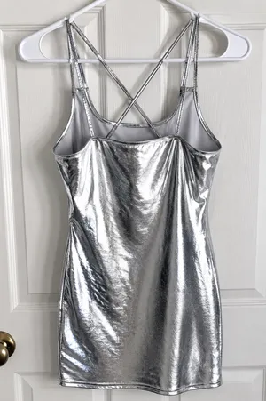 Women’s Metallic Silver Strappy Bodycon Mini Dress thumbnail 3