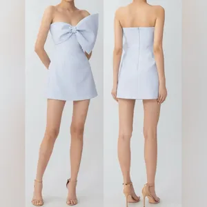 NEW SAU LEE Elly Asymmetric Bow Sleeveless Mini Dress Pastel Blue sz 10 thumbnail 2
