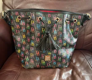 Dooney & Bourke Black Multicolor DB Logo Drawstring Shoulder Bag thumbnail 1