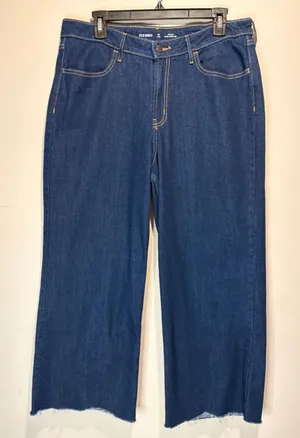Old Navy High Rise Wow Wide Leg Jeans Dark Wash Raw Hem Size 14 LONG thumbnail 1