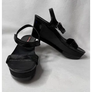 Prada Black Patent Leather Strap Sandal Shoes Wedges Size US 6.5 Y2K Festival thumbnail 1
