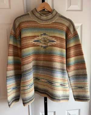 VTG Lauren Ralph Lauren Hand Knit Serape Sweater 100% Lambswool Size: L thumbnail 2