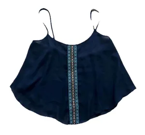 January 7 Sheer Women's Crop Top S Aztec Summer Festival Embroidered Blouse thumbnail 1