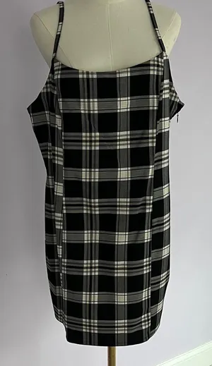 Divided Black and White Checkered Mini Dress thumbnail 1