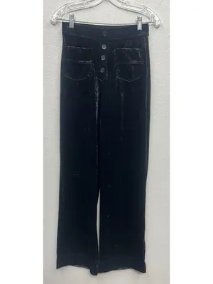 Halara Velvet straight Leg Pants Small Black Front Pockets High Waisted Pull On thumbnail 3