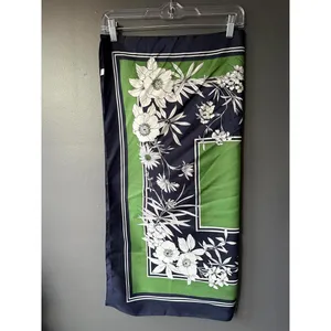 Floral Patterned llScarf in Navy and Green Blue thumbnail 3
