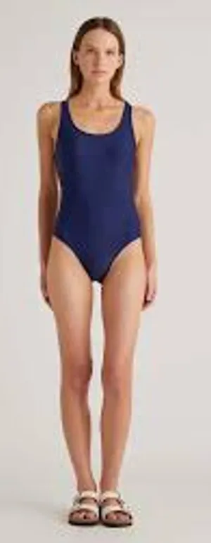 QUINCE Italian Cross Back One Piece Swimsuit NWT Deep Navy Blue Size Medium M thumbnail 1