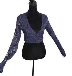 Runaway Lace Crop Top‎ Womens XS Blue Floral Surplice Wrap Whimsigoth Fairy thumbnail 1