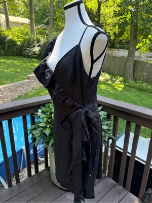 Lilly Pulitzer Lavianna Wrap Mini Dress Black Ruffle V-Neck Zip Lined 12 thumbnail 3