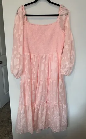 Midi Dress Size XL Pink Smocked Long Sleeve thumbnail 1