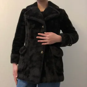 vintage sear’s brown/black fur pea coat thumbnail 4