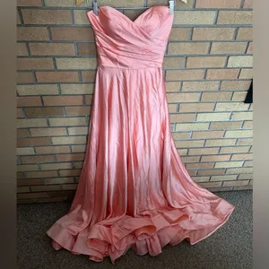 NWT LA FEMME Strapless Slit Satin Ballgown Prom Dress in Peach Size US 4 thumbnail 3