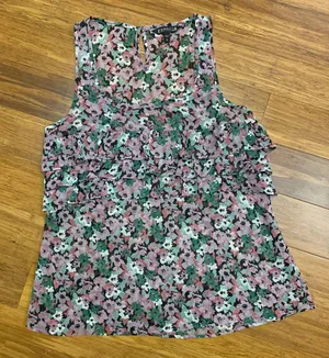 Express Floral Ruffle Tank Top Womens‎ Size Small Sleeveless Blouse Casual Cute thumbnail 1