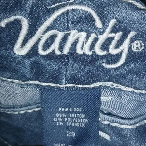 Vanity 32x2 Dark Wash Rivet Stitched Flap Pocket Jeans Short Shorts thumbnail 2