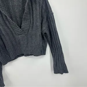 Free People We The Free Gray Rudi Funnel Neck Knit Sweater V Neck Boho Oversized thumbnail 7