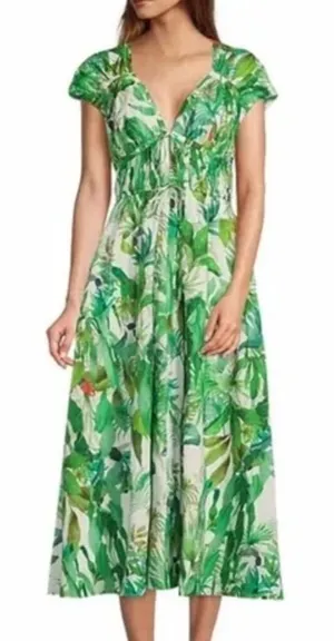 Antonio Melani Tropical Print Midi Dress Size‎ 2 Green Botanical Resort Chic thumbnail 1
