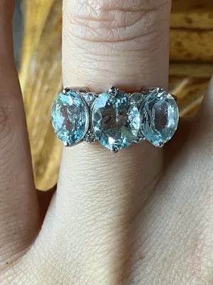 Genuine Aquamarine Sterling Silver Ring Size 6 Blue thumbnail 1