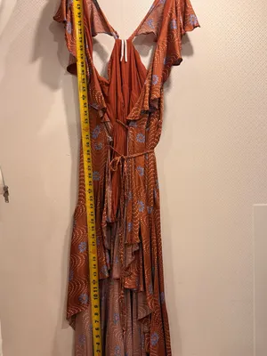 Anthropologie Ruffle-Sleeve Printed-Wrap Rust Midi Dress with Blue Floral Print thumbnail 8