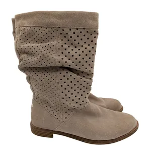 TOMS Serra Slouch Boots Women 8 Taupe Suede Perforated Mid-Calf 710515 Round Toe thumbnail 1