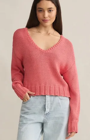 Z SUPPLY Vida Sweater Sunset Pink V-neck Cropped size Medium thumbnail 1
