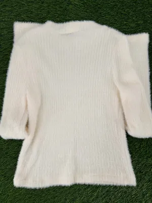 By Anthropologie Mock-Neck Fuzzy Long Sleeve White Sweater Top thumbnail 5