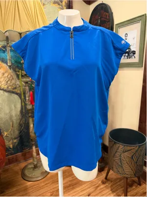 Healing Hands 360 Sandy Scrub Top Royal Blue Zip Stand Collar Stretch Womens M thumbnail 4