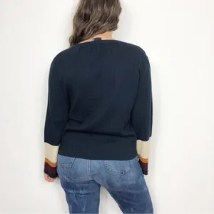Cliché Navy Cream Colorblock Bell Sleeve Sweater Small Wool Blend Preppy Retro thumbnail 2