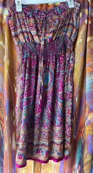 Boho Strapless Paisley Mini Dress ✨ Purple thumbnail 1