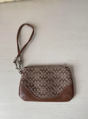 Coach Y2k tan monogrammed leather trim wristlet wallet thumbnail 5