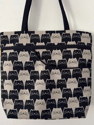 Danny K. Isabella Cat Print Tote Shoulder Bag Tapestry Zip Pockets Black Cream thumbnail 3