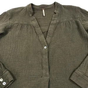 FREE PEOPLE Changing Horizons V Neck Top Sz S Olive Green Gauze Oversize Boho thumbnail 8
