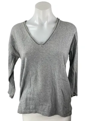 Madewell Women's Gray Wool Knit V-neck Long Sleeve Sweatshirt Sweater Top Size S thumbnail 1