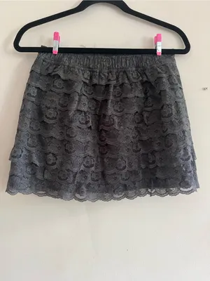 Vintage Abercrombie Gray Lace Tiered Mini Skirt Medium 100% Cotton Coquette thumbnail 4