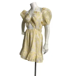 Storia Ruby & Jenna Tie Front‎ Puff Sleeve Dress Lemon Size Large Fairycore Open thumbnail 4