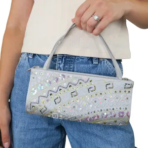 Vintage 90s Metallic Silver Beaded Sequin Mini Bag thumbnail 2