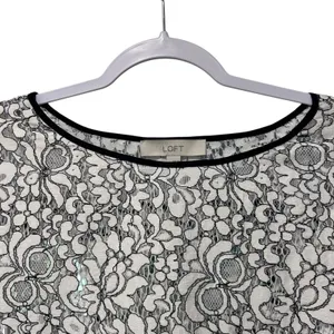 Loft Top Lace Mesh Boho Goth Formal Black White Floral Smocked Wide Sleeve SZ XL thumbnail 3