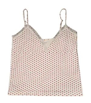 Brandy Melville Red Heart Print Lace Trim Cami Tank Top Cotton Made in Italy thumbnail 1