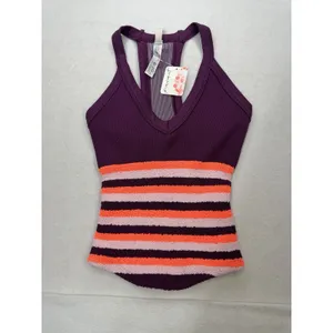 Free People Movement Women's All Clear V Neck Striped Cami Mulberry Size XL NWT thumbnail 3