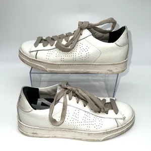 P448 White Leather Sneakers with Beige Accents thumbnail 2