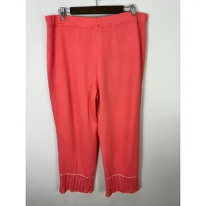 St. John Sport‎ Knit Pants XL Coral Pink Lace Trim Cropped Wool Blend Luxury thumbnail 2