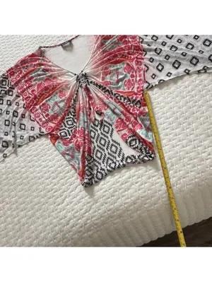 Bebe Boho Ikat Southwestern Kimono Mesh Festival Top V-Neck Ruched S Small thumbnail 5