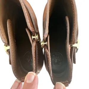 Tory Burch Cognac Leather Logo Strap Ankle Booties Stiletto Heel Size 8 thumbnail 4