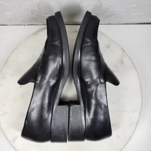 Franco Sarto Bocca Leather Block Heel Loafers 8.5 Black Square Toe Y2K Office thumbnail 10