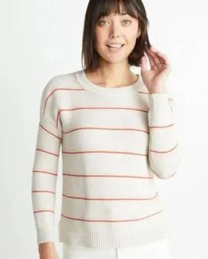 Marine Layer Nina Knit Crewneck Cotton Sweater Stripes Oatmeal Pink Size Small thumbnail 2