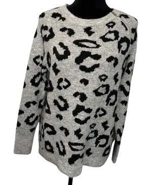 Abercrombie & Fitch Animal Print Tunic Sweater Gray/Black Women Medium Pullover thumbnail 1