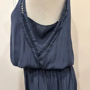 Ramy Brook Elda Sleeveless Keyhole Smocked Blouson Mini Dress Navy Blue Medium thumbnail 5