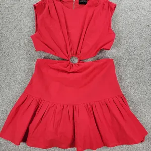 White Fox Cutout Ring Dress Womens L Red Sleeveless Mini Fit & Flare Ruffle Hem thumbnail 10