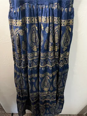 Me 2 Magic Navy Gold Sequin Paisley Smocked Boho Festival Maxi Dress thumbnail 9