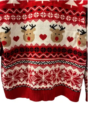 Ugly Christmas Sweater Women's Size XL Red Reindeer Knit Holiday Fair Isle Soft thumbnail 7