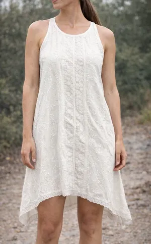 Sleeveless Cream Lace High-Low Dress thumbnail 1